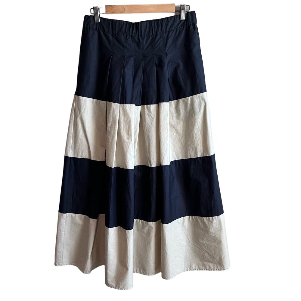 Sills Cotton Pleated Midi Skirt Black Tan 8
